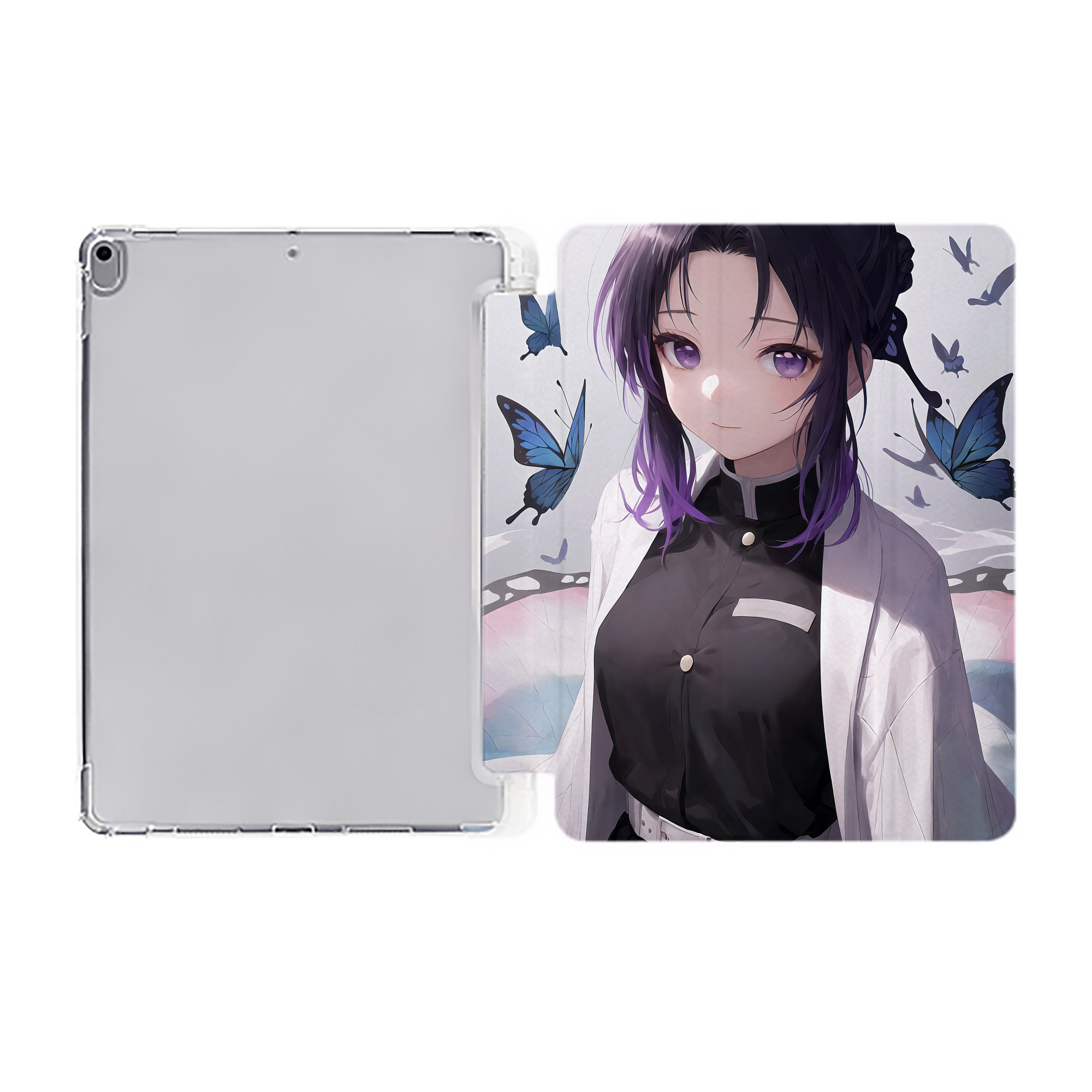（画像用） 鬼滅の刃（きめつのやいば）蟲柱-胡蝶 しのぶ／こちょう しのぶ Kochou Shinobu IPad ケース ペン収納付き 三つ折りスタンド PUレザー×シリコン 対応機種9.5/10.5/10.9インチ